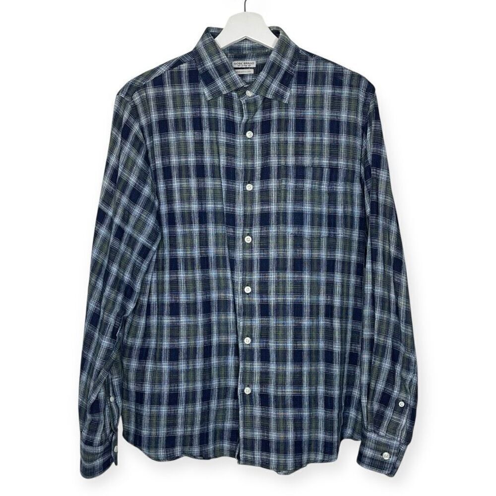 OOBE Oobe Brand Button Down Shirt Navy Blue Plaid Long Sleeve Men’s Size Medium